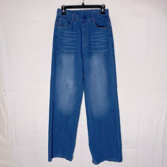 Women’s Med Wash Blue Denim High Rise Wide Leg Pull On Jeans 28 - Picture 1 of 14